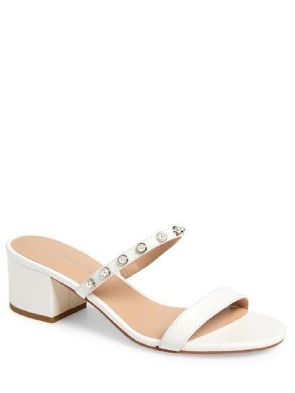Stuart Weitzman White Pearly Strap Block Slide 50 Sandal Size 7
